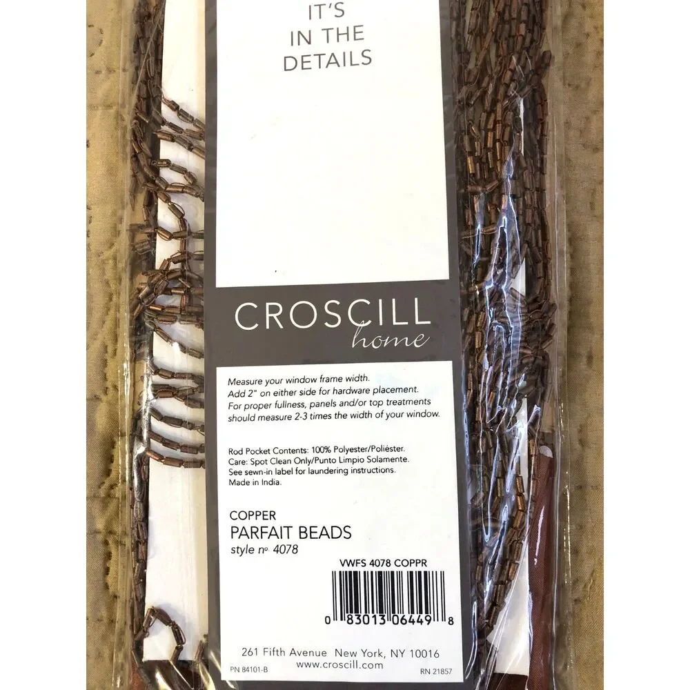 Croscill Parfait Bead Waterfall Swag Valance Pair Copper Beaded Fringe NIB 18x30